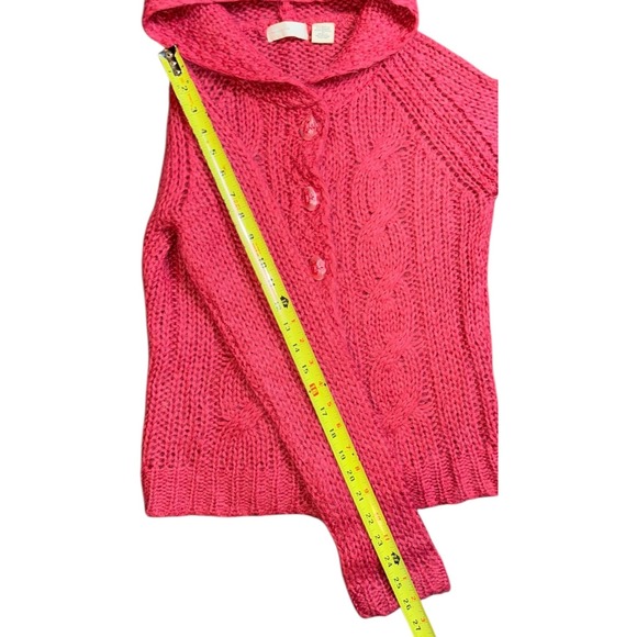 Sleeping On Snow Anthropology-Pink Cable Knit Hooded Cardigan Sweater Women - Picture 6 of 9